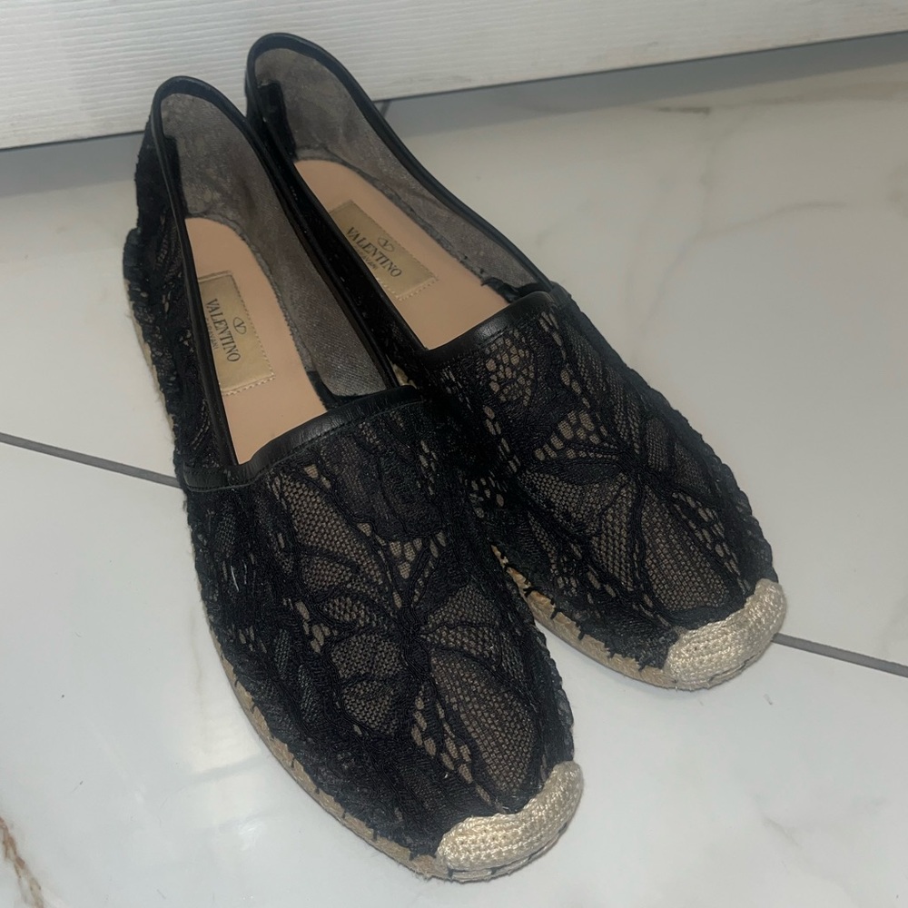 Valentino Black Lace Slip-On Shoes
